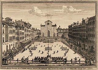 تصویری از میدان کالچیو فیورنتینو از یک کتاب در سال 1688  توسط پیترو دی لورنزو بینی.